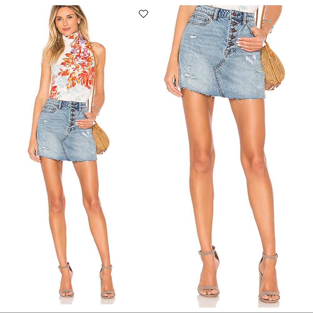 Free People A-Line Denim Skirt